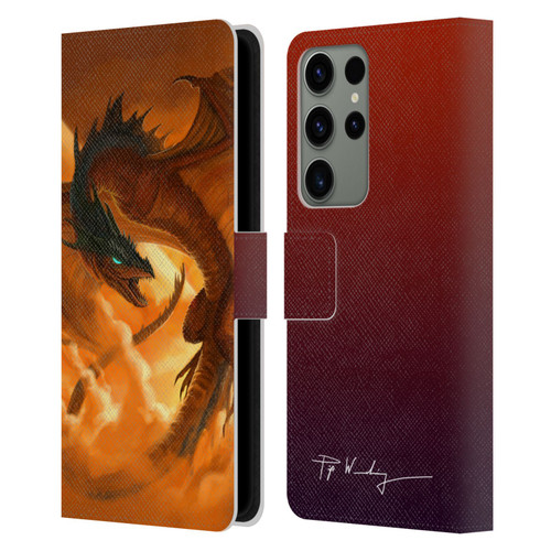 Piya Wannachaiwong Dragons Of Fire Sunrise Leather Book Wallet Case Cover For Samsung Galaxy S23 Ultra 5G