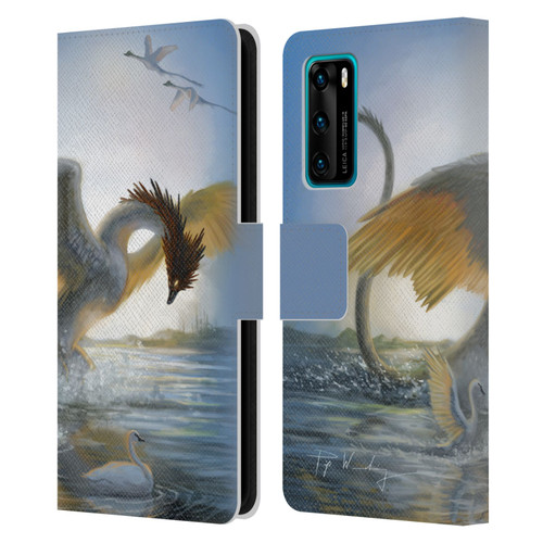 Piya Wannachaiwong Dragons Of Sea And Storms Swan Dragon Leather Book Wallet Case Cover For Huawei P40 5G