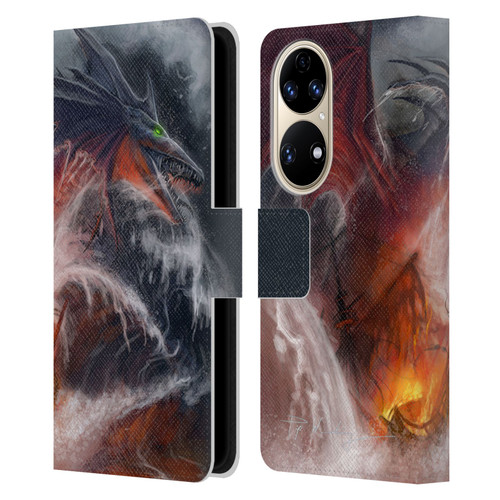 Piya Wannachaiwong Dragons Of Sea And Storms Sea Fire Dragon Leather Book Wallet Case Cover For Huawei P50