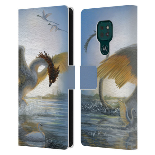 Piya Wannachaiwong Dragons Of Sea And Storms Swan Dragon Leather Book Wallet Case Cover For Motorola Moto G9 Play