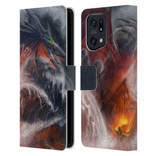 Piya Wannachaiwong Dragons Of Sea And Storms Sea Fire Dragon Leather Book Wallet Case Cover For OPPO Find X5 Pro