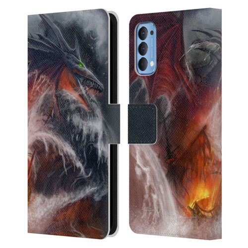 Piya Wannachaiwong Dragons Of Sea And Storms Sea Fire Dragon Leather Book Wallet Case Cover For OPPO Reno 4 5G