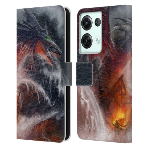 Piya Wannachaiwong Dragons Of Sea And Storms Sea Fire Dragon Leather Book Wallet Case Cover For OPPO Reno8 Pro