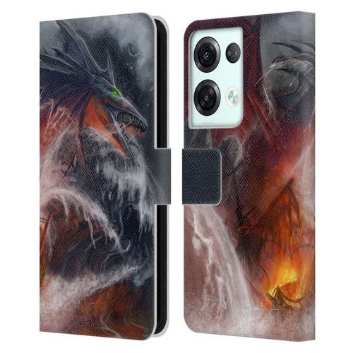 Piya Wannachaiwong Dragons Of Sea And Storms Sea Fire Dragon Leather Book Wallet Case Cover For OPPO Reno8 Pro