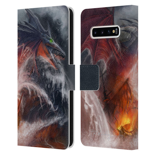 Piya Wannachaiwong Dragons Of Sea And Storms Sea Fire Dragon Leather Book Wallet Case Cover For Samsung Galaxy S10+ / S10 Plus