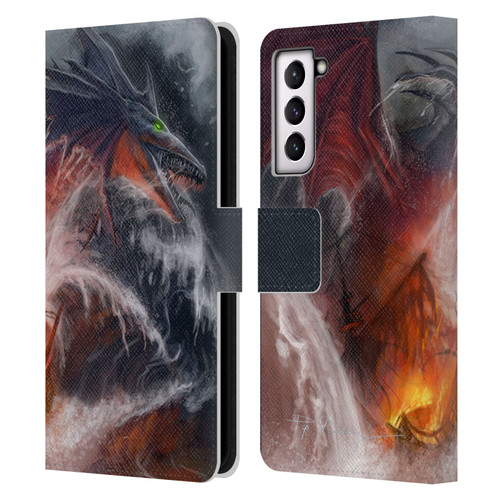 Piya Wannachaiwong Dragons Of Sea And Storms Sea Fire Dragon Leather Book Wallet Case Cover For Samsung Galaxy S21 5G