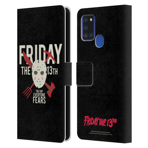 Friday the 13th 1980 Graphics The Day Everyone Fears Leather Book Wallet Case Cover For Samsung Galaxy A21s (2020)