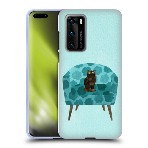 Planet Cat Arm Chair Teal Chair Cat Soft Gel Case for Huawei P40 5G