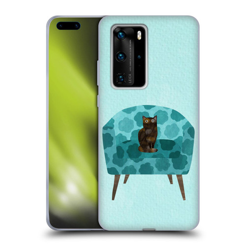 Planet Cat Arm Chair Teal Chair Cat Soft Gel Case for Huawei P40 Pro / P40 Pro Plus 5G