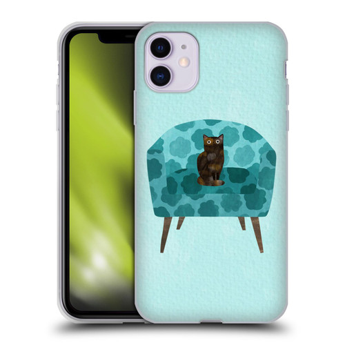 Planet Cat Arm Chair Teal Chair Cat Soft Gel Case for Apple iPhone 11