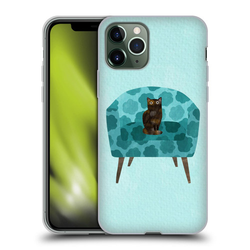 Planet Cat Arm Chair Teal Chair Cat Soft Gel Case for Apple iPhone 11 Pro