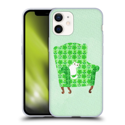 Planet Cat Arm Chair Spring Green Chair Cat Soft Gel Case for Apple iPhone 12 Mini