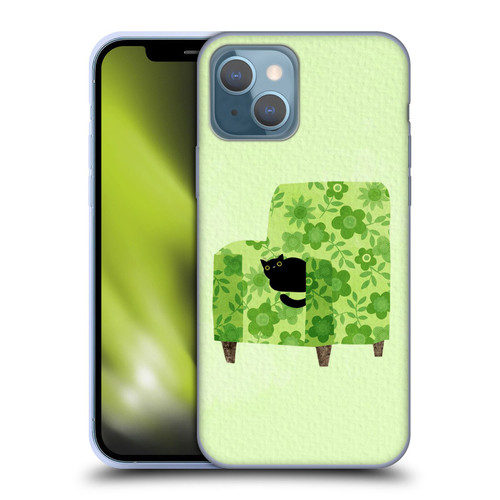 Planet Cat Arm Chair Pear Green Chair Cat Soft Gel Case for Apple iPhone 13