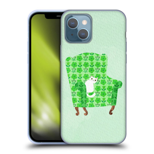 Planet Cat Arm Chair Spring Green Chair Cat Soft Gel Case for Apple iPhone 13