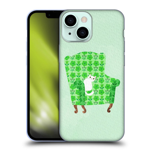 Planet Cat Arm Chair Spring Green Chair Cat Soft Gel Case for Apple iPhone 13 Mini