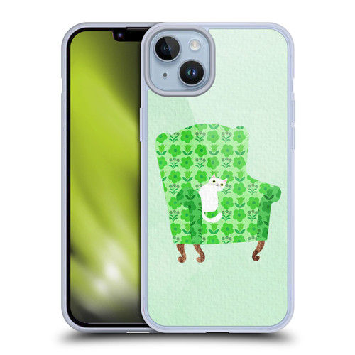 Planet Cat Arm Chair Spring Green Chair Cat Soft Gel Case for Apple iPhone 14 Plus