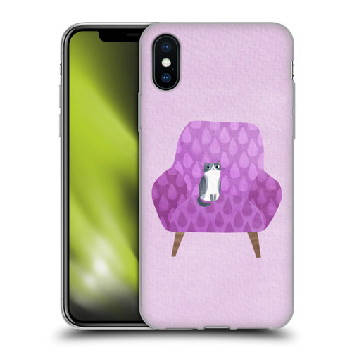 Planet Cat Arm Chair Lilac Chair Cat Soft Gel Case for Apple iPhone X / iPhone XS
