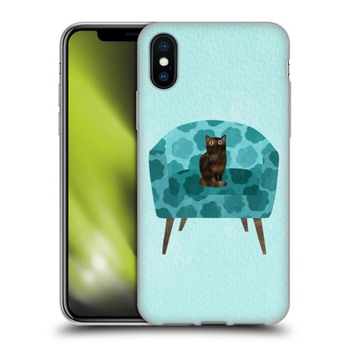 Planet Cat Arm Chair Teal Chair Cat Soft Gel Case for Apple iPhone X / iPhone XS