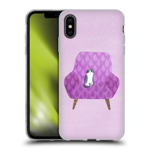 Planet Cat Arm Chair Lilac Chair Cat Soft Gel Case for Apple iPhone XS Max