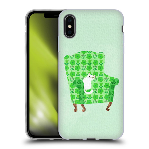 Planet Cat Arm Chair Spring Green Chair Cat Soft Gel Case for Apple iPhone XS Max