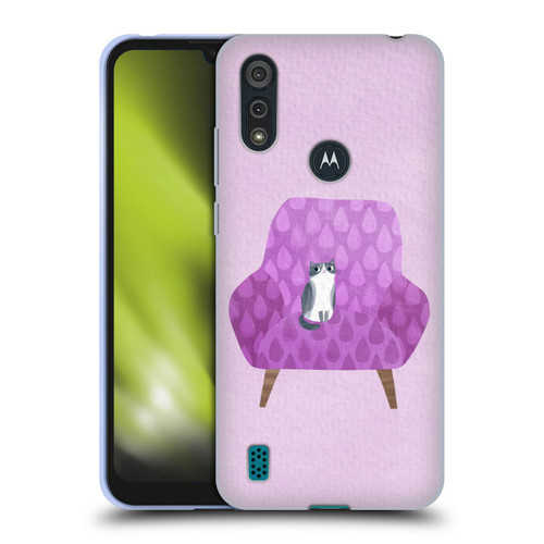 Planet Cat Arm Chair Lilac Chair Cat Soft Gel Case for Motorola Moto E6s (2020)