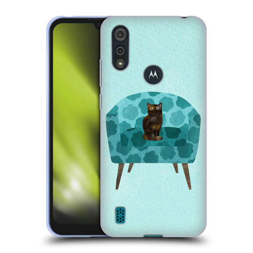 Planet Cat Arm Chair Teal Chair Cat Soft Gel Case for Motorola Moto E6s (2020)