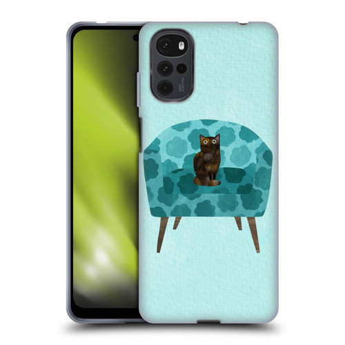 Planet Cat Arm Chair Teal Chair Cat Soft Gel Case for Motorola Moto G22