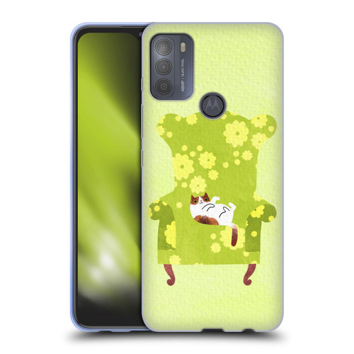 Planet Cat Arm Chair Lime Chair Cat Soft Gel Case for Motorola Moto G50