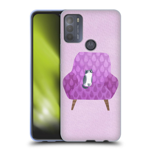 Planet Cat Arm Chair Lilac Chair Cat Soft Gel Case for Motorola Moto G50