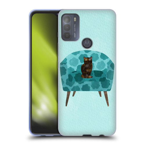 Planet Cat Arm Chair Teal Chair Cat Soft Gel Case for Motorola Moto G50