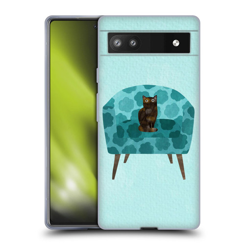 Planet Cat Arm Chair Teal Chair Cat Soft Gel Case for Google Pixel 6a