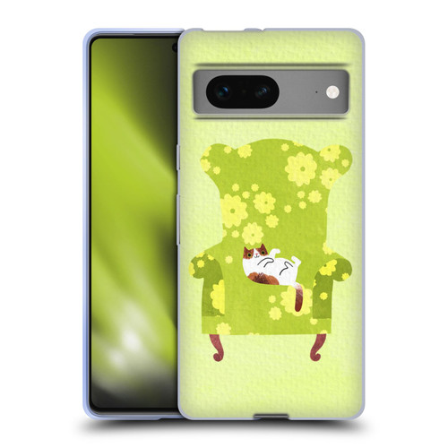 Planet Cat Arm Chair Lime Chair Cat Soft Gel Case for Google Pixel 7