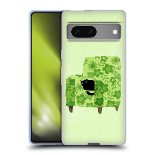 Planet Cat Arm Chair Pear Green Chair Cat Soft Gel Case for Google Pixel 7