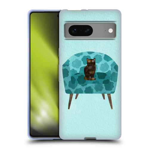Planet Cat Arm Chair Teal Chair Cat Soft Gel Case for Google Pixel 7