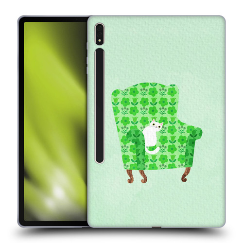 Planet Cat Arm Chair Spring Green Chair Cat Soft Gel Case for Samsung Galaxy Tab S8 Plus