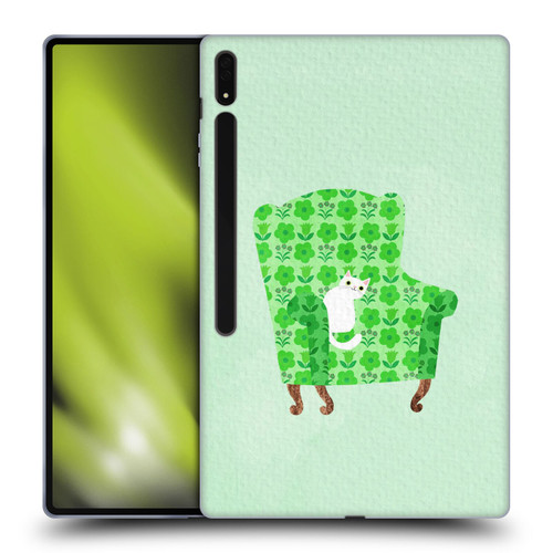 Planet Cat Arm Chair Spring Green Chair Cat Soft Gel Case for Samsung Galaxy Tab S8 Ultra
