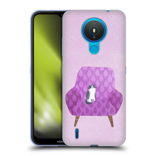 Planet Cat Arm Chair Lilac Chair Cat Soft Gel Case for Nokia 1.4