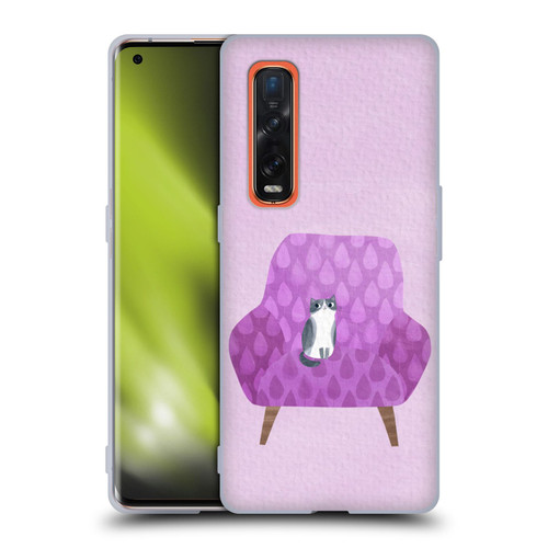 Planet Cat Arm Chair Lilac Chair Cat Soft Gel Case for OPPO Find X2 Pro 5G