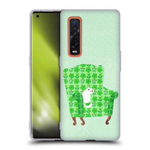 Planet Cat Arm Chair Spring Green Chair Cat Soft Gel Case for OPPO Find X2 Pro 5G