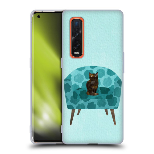 Planet Cat Arm Chair Teal Chair Cat Soft Gel Case for OPPO Find X2 Pro 5G