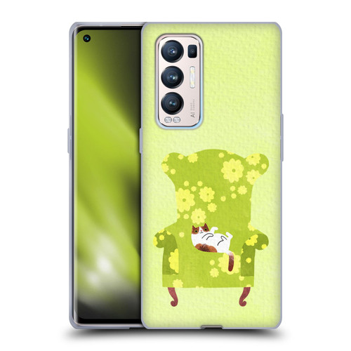 Planet Cat Arm Chair Lime Chair Cat Soft Gel Case for OPPO Find X3 Neo / Reno5 Pro+ 5G