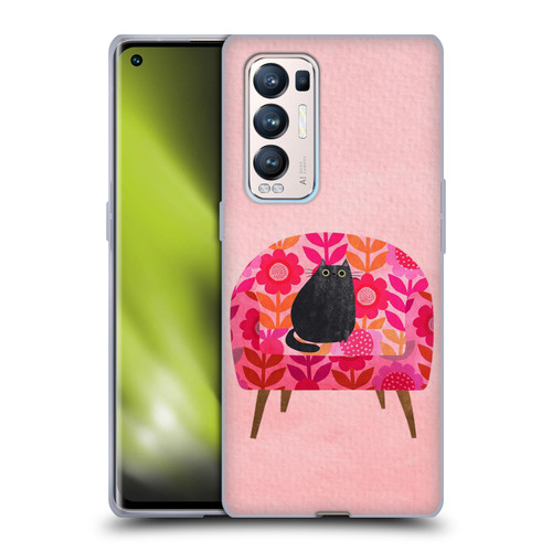 Planet Cat Arm Chair Red Chair Cat Soft Gel Case for OPPO Find X3 Neo / Reno5 Pro+ 5G