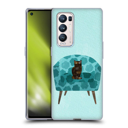 Planet Cat Arm Chair Teal Chair Cat Soft Gel Case for OPPO Find X3 Neo / Reno5 Pro+ 5G