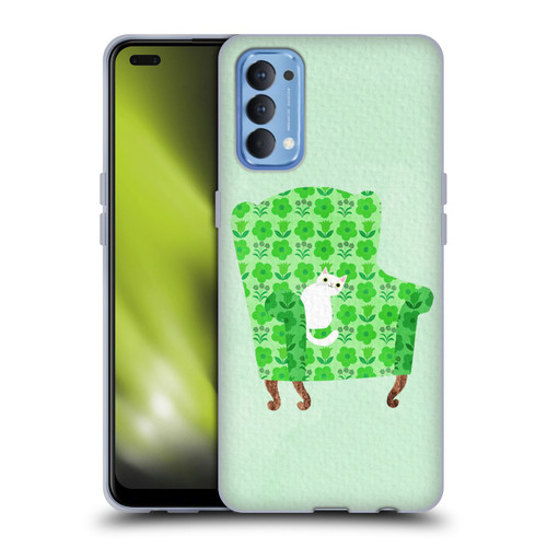 Planet Cat Arm Chair Spring Green Chair Cat Soft Gel Case for OPPO Reno 4 5G