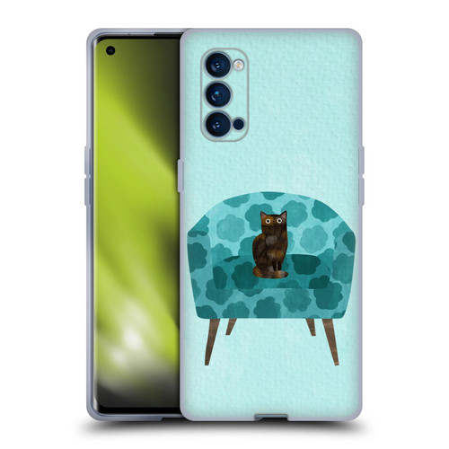 Planet Cat Arm Chair Teal Chair Cat Soft Gel Case for OPPO Reno 4 Pro 5G