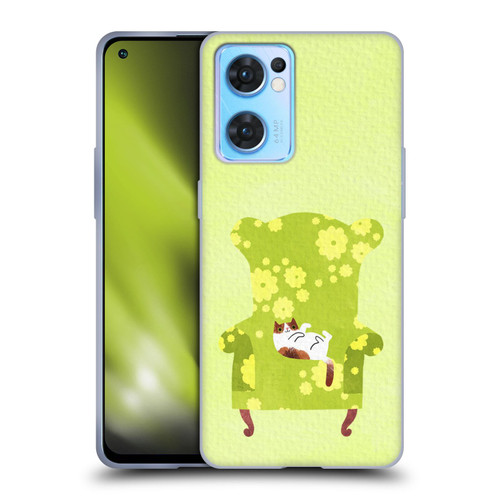 Planet Cat Arm Chair Lime Chair Cat Soft Gel Case for OPPO Reno7 5G / Find X5 Lite