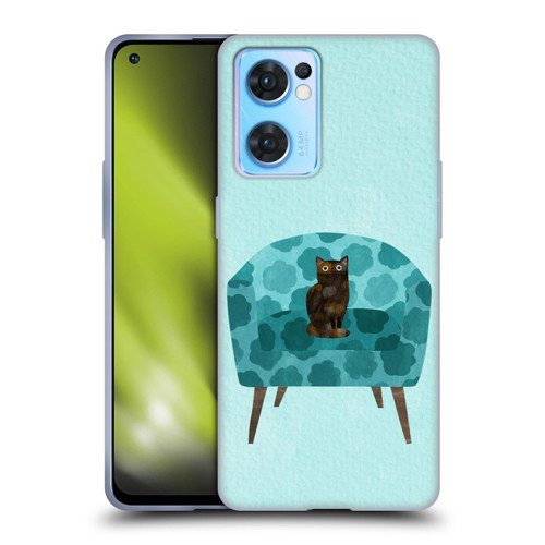 Planet Cat Arm Chair Teal Chair Cat Soft Gel Case for OPPO Reno7 5G / Find X5 Lite