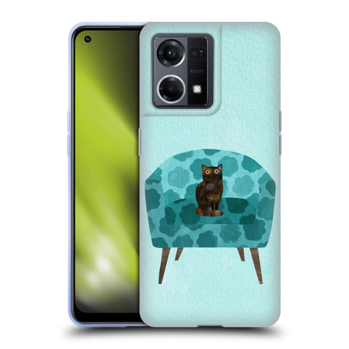 Planet Cat Arm Chair Teal Chair Cat Soft Gel Case for OPPO Reno8 4G