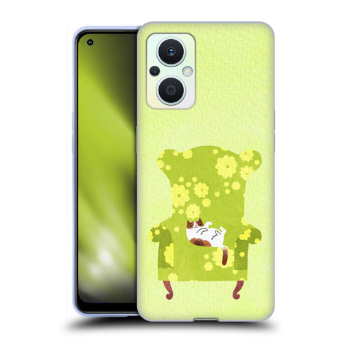 Planet Cat Arm Chair Lime Chair Cat Soft Gel Case for OPPO Reno8 Lite
