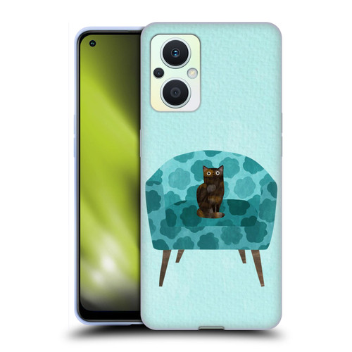 Planet Cat Arm Chair Teal Chair Cat Soft Gel Case for OPPO Reno8 Lite
